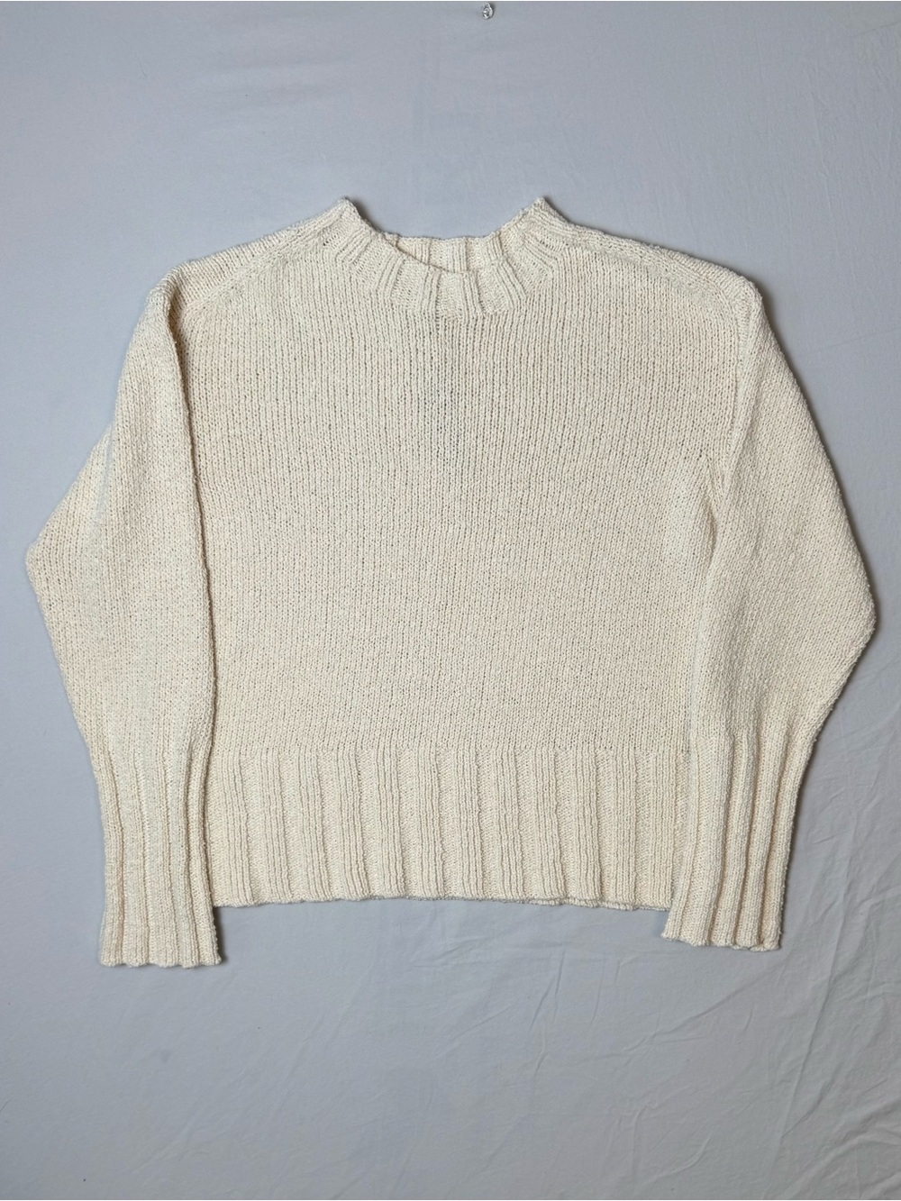 J. Crew Women’s Cream Knit Crewneck Sweater Boxy Fit Size Medium NWT